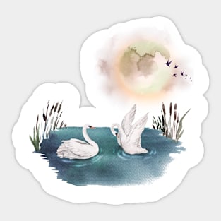 Moonlit Swans Sticker
